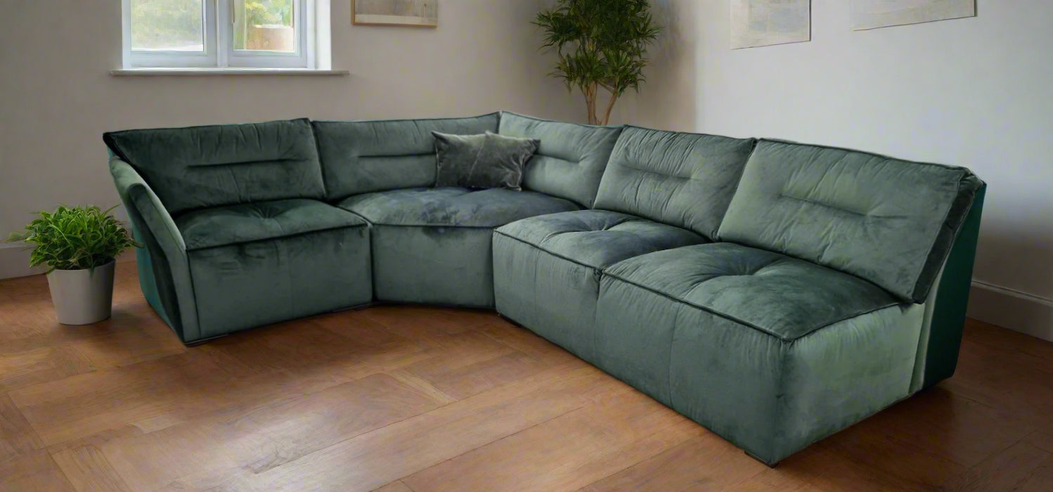 Large Velvet Corner Sofa Green Sheffield Discount Furniture