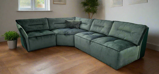 Large Velvet Corner Sofa Green Sheffield Discount Furniture