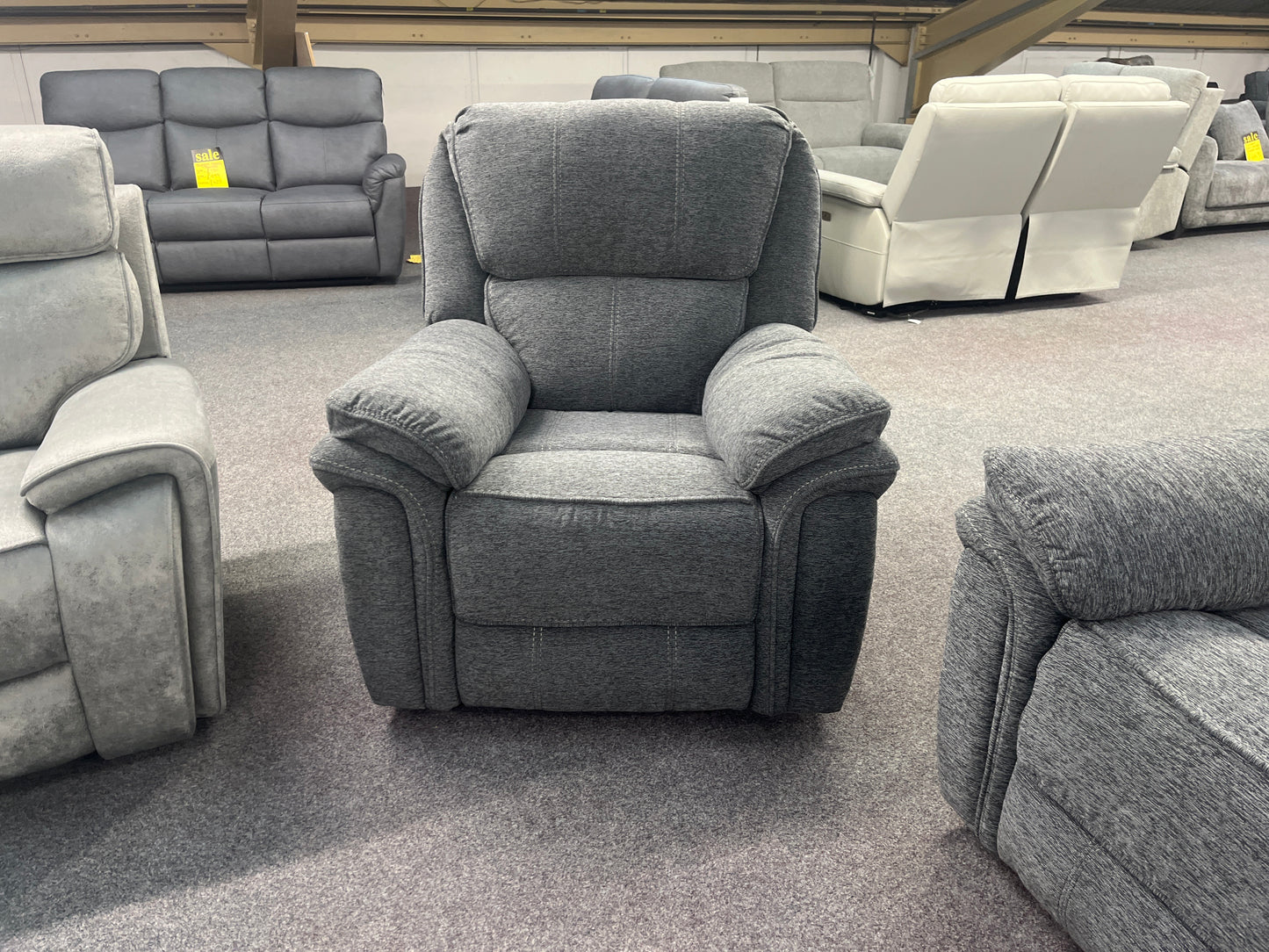 Belmont Sofa Set Grey Fabric High Back with Manual Recliners Sheffield Discount Furniture