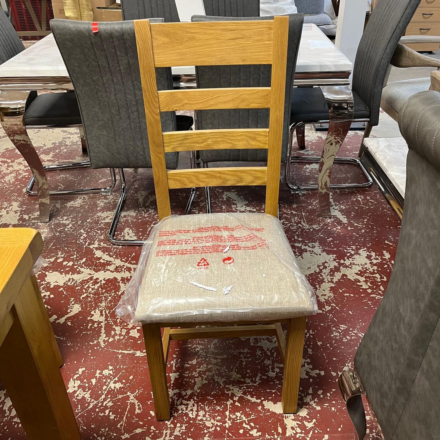 CO Ladder Back Dining Chairs Cream Fabric Padded Seat Sheffield Discount Furniture