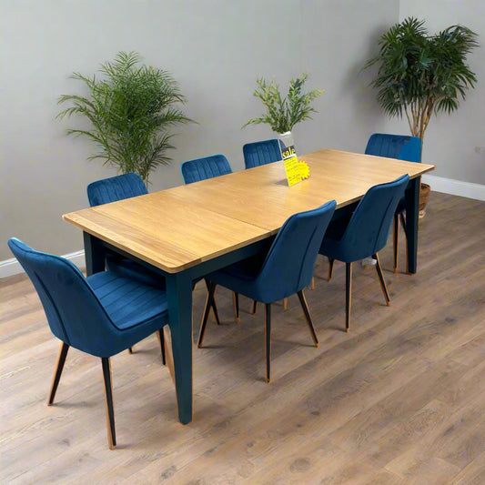Ralph 180 Extending Dining Table With 6 Dido Teal Chairs Sheffield Discount Furniture