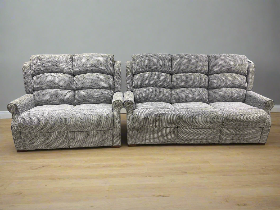 Windsor 3 + 2 Seater Sofa Power Recliner Grey Fabric High back Sheffield Discount Furniture