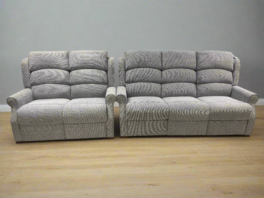 Windsor 3 + 2 Seater Sofa Power Recliner Grey Fabric High back Sheffield Discount Furniture