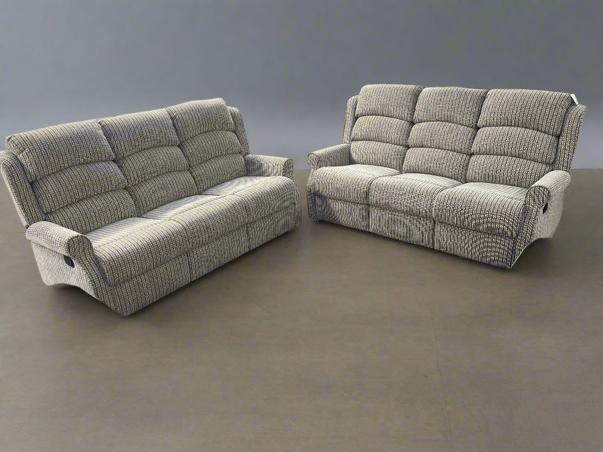 Windsor 3 + 2 Seater Sofa Manual Recliner Latte Fabric High back Sheffield Discount Furniture