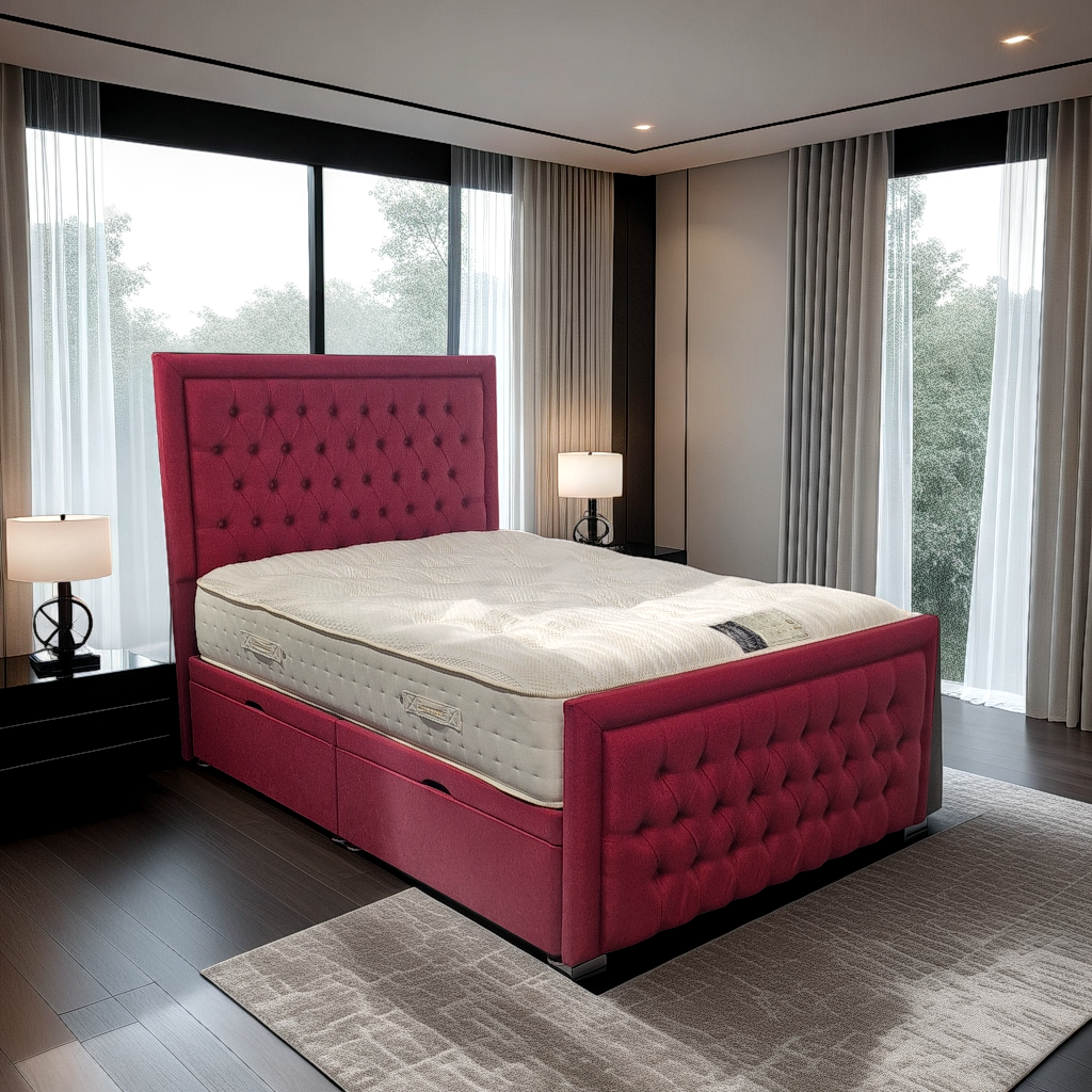Divan Bordox Bed exc Mattress - 112 Fabrics - Storage Options Sheffield Discount Furniture