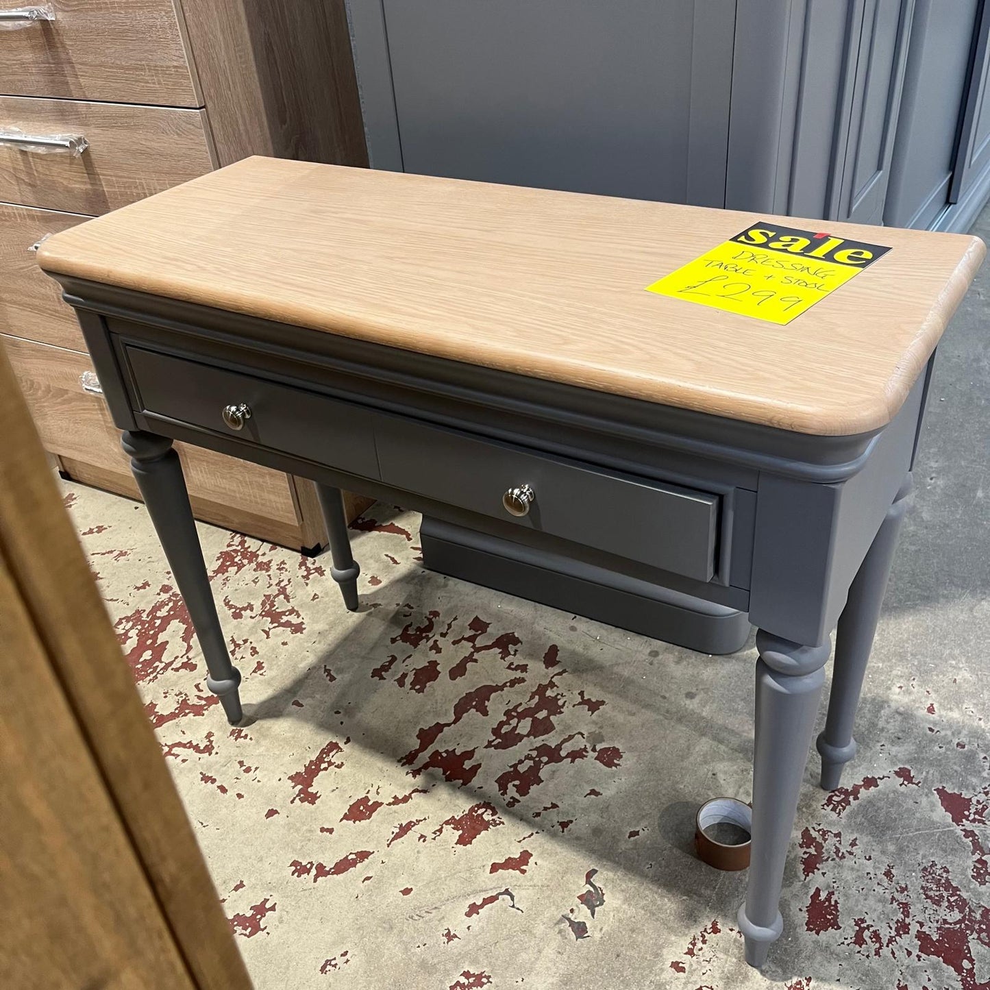 Pebble Dressing Table Grey With oak Top Sheffield Discount Furniture