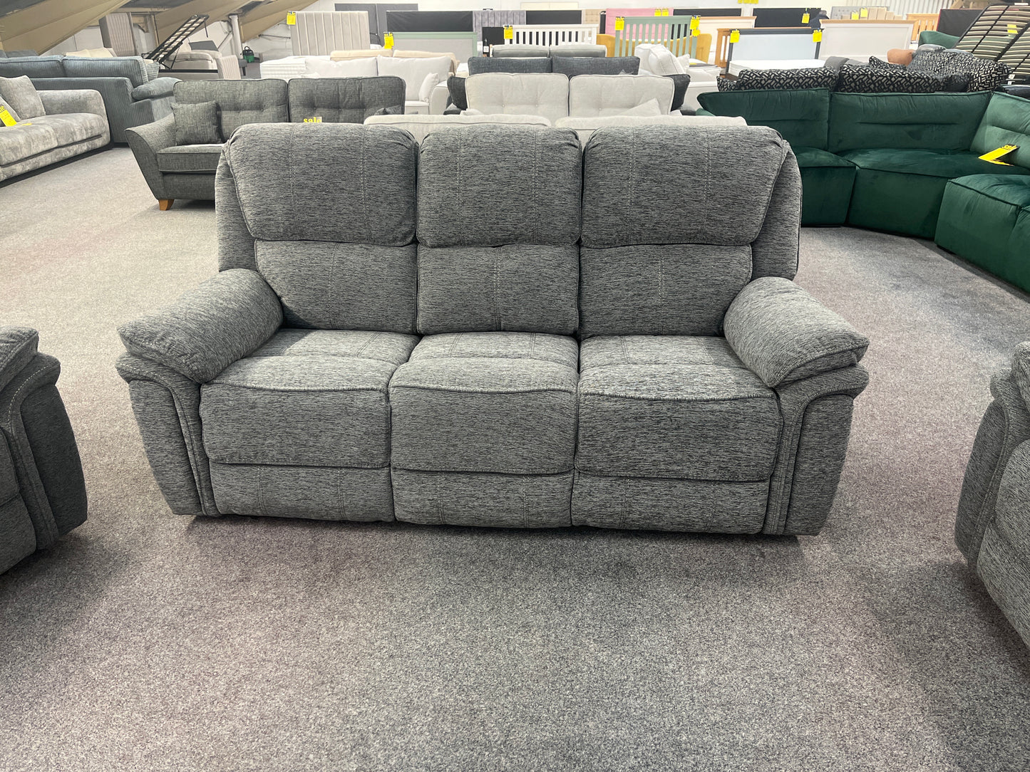 Belmont Sofa Set Grey Fabric High Back with Manual Recliners Sheffield Discount Furniture