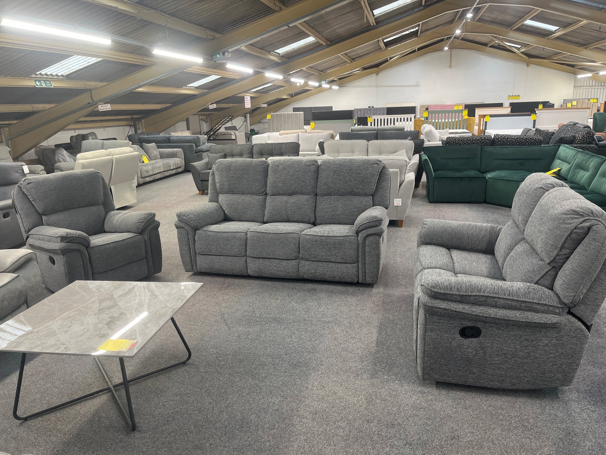 Belmont Sofa Set Grey Fabric High Back with Manual Recliners Sheffield Discount Furniture