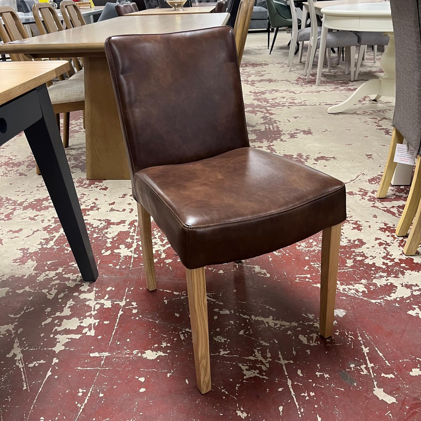 OFL Dark Leather Oak Leg Dining Chair Sheffield Discount Furniture