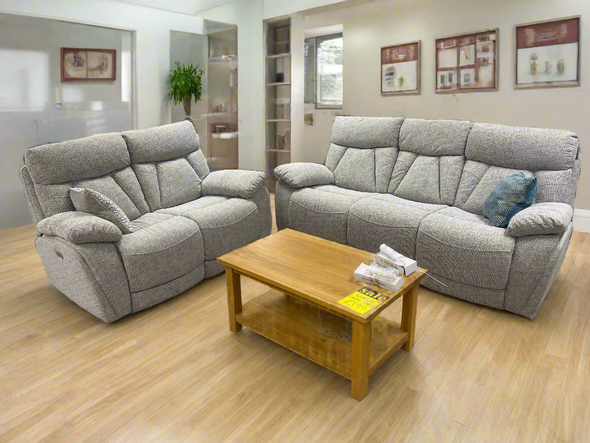 Boston Power Recliner Fabric Sofa Set 3 + 2 Seater Stone Sheffield Discount Furniture