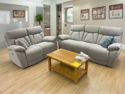 Boston Power Recliner Fabric Sofa Set 3 + 2 Seater Stone Sheffield Discount Furniture