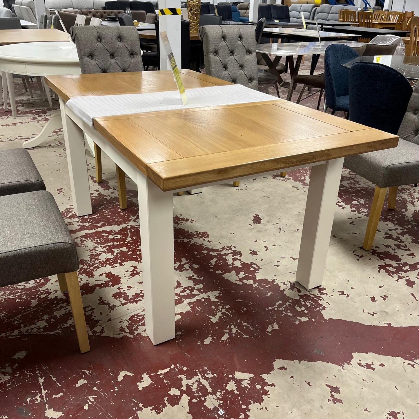 Ivory Leg With Oak Top Dining Table Extending With 6 Fabric Ket Chairs Sheffield Discount Furniture