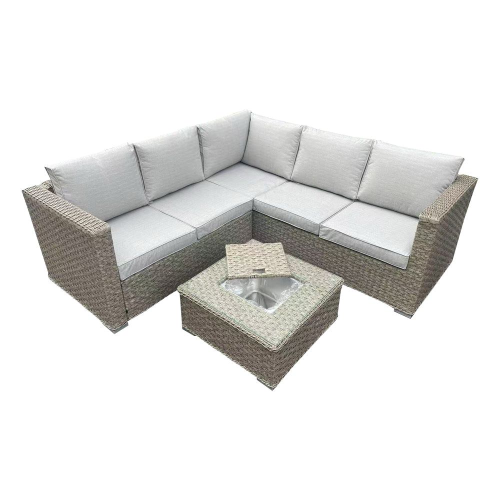 BW-02-Brown corner dining set with ice bucket and coffee table