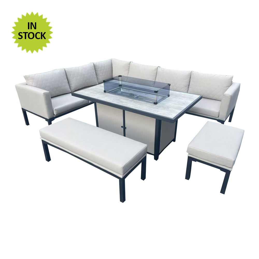 BW-14 Beige corner sofa and firepit set.