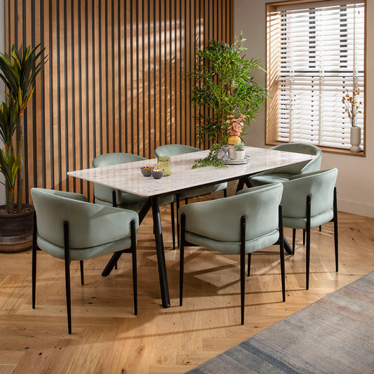 Caleb Ceramic Dining Set - 6 Seater - Green Loki dining set Such Comfort
