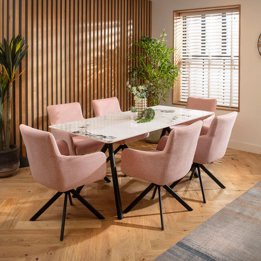 Caleb Ceramic Dining Set - 6 Seater - Pink Luna dining set Such Comfort