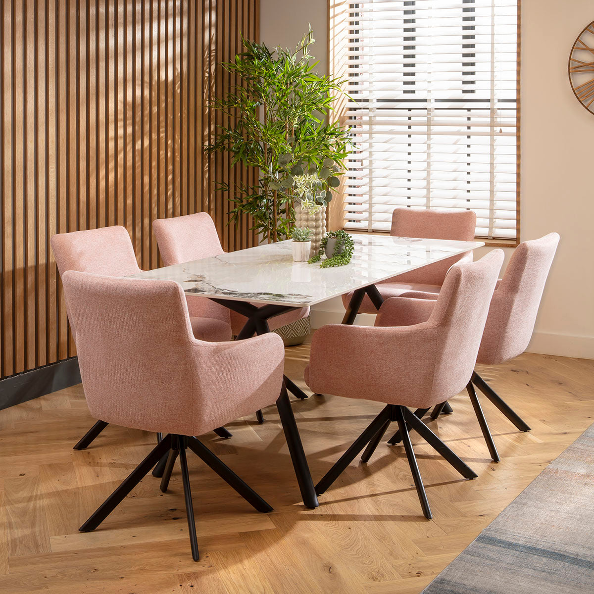 Caleb Ceramic Dining Set - 6 Seater - Pink Luna dining set Such Comfort
