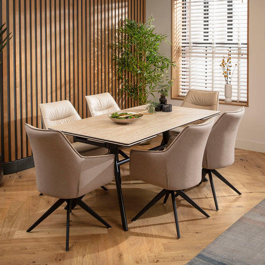 Carter Ceramic Extending Dining Set - 6 Seater - Cream-Beige dining set Such Comfort