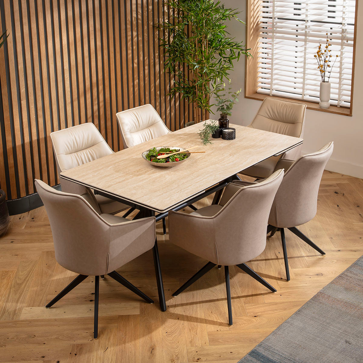 Carter Ceramic Extending Dining Set - 6 Seater - Cream-Beige dining set Such Comfort