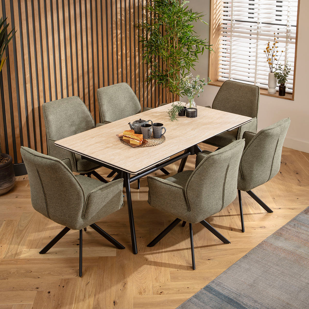 Carter Ceramic Extending Dining Set - 6 Seater - Green dining set Such Comfort