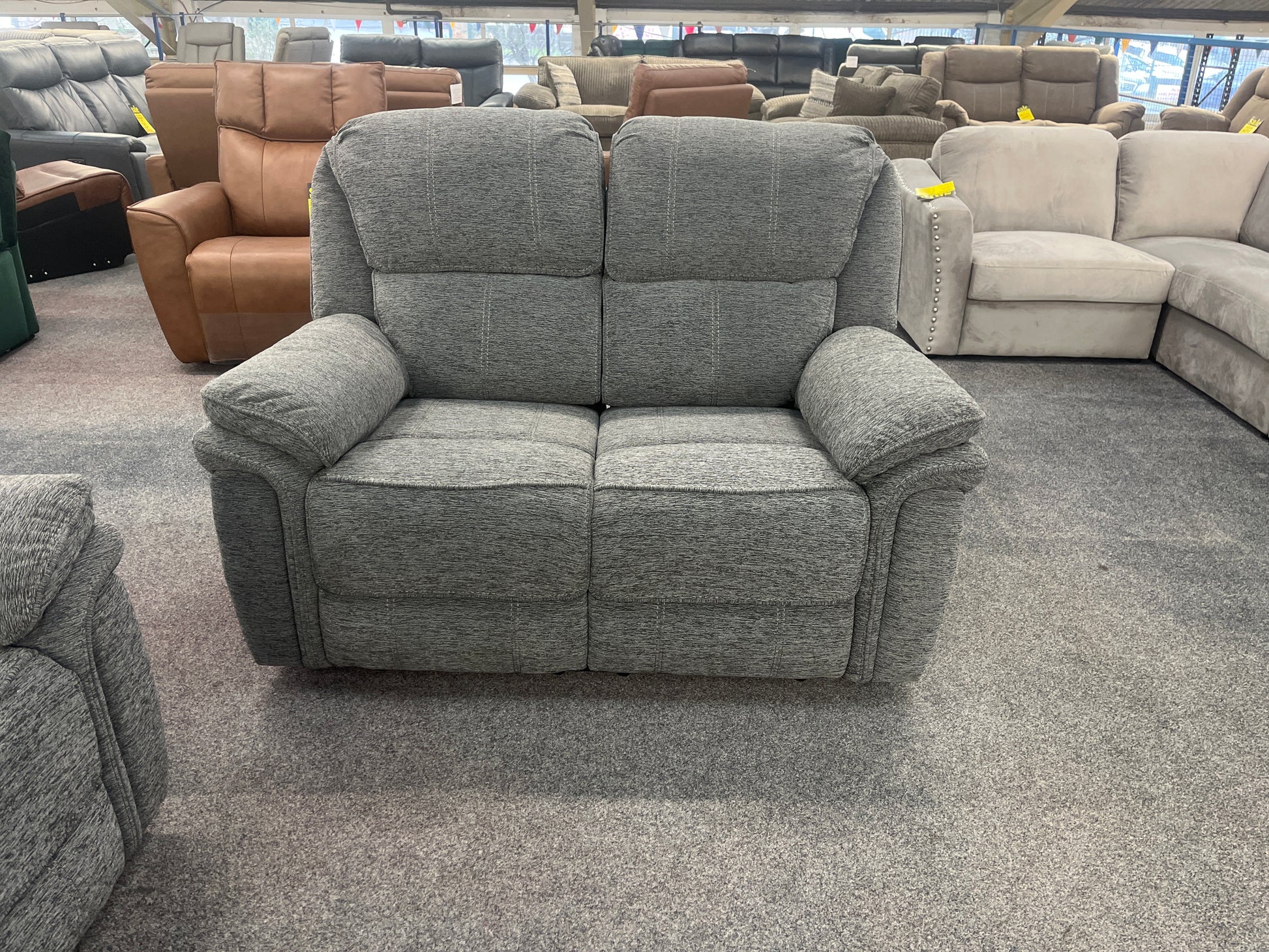 Belmont Sofa Set Grey Fabric High Back with Manual Recliners Sheffield Discount Furniture