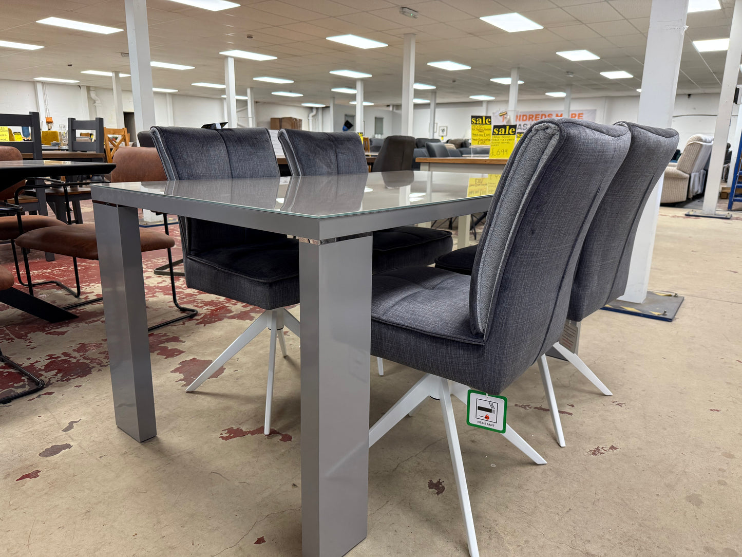 Soho Glass Table + 6 Swivel Chairs