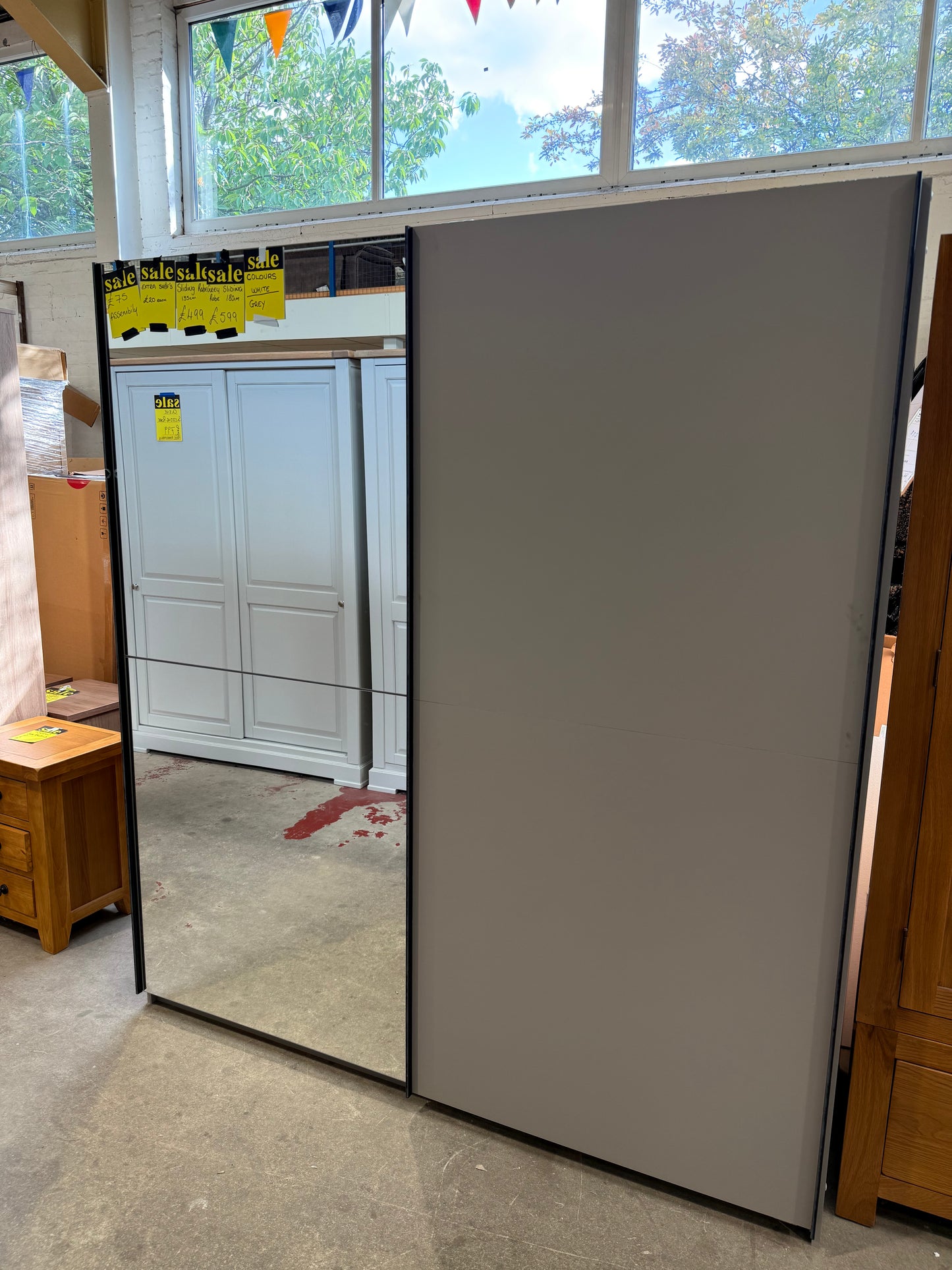 Large Grey Sliding Wardrobe - 180 cm