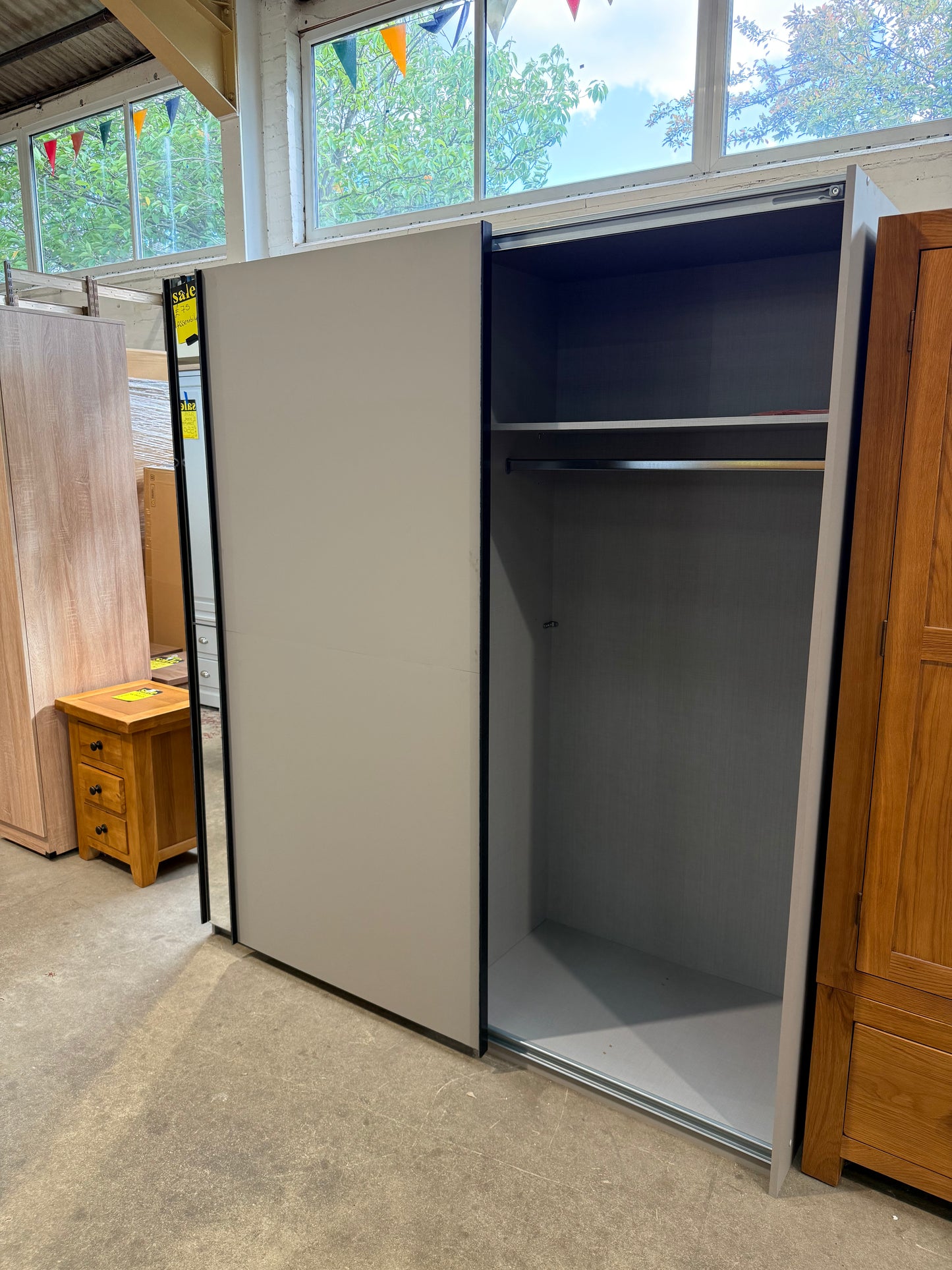 Large Grey Sliding Wardrobe - 180 cm