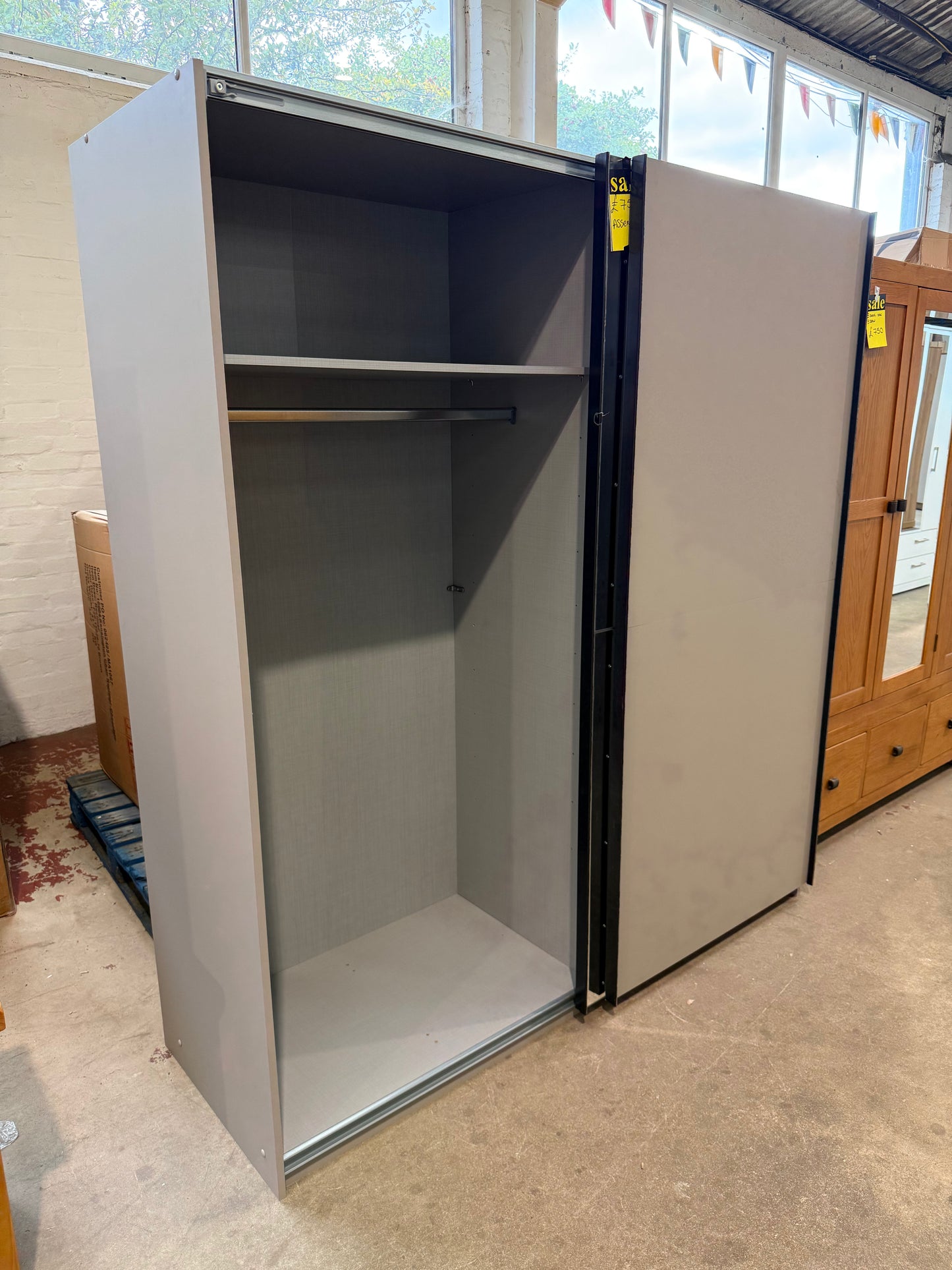Large Grey Sliding Wardrobe - 180 cm