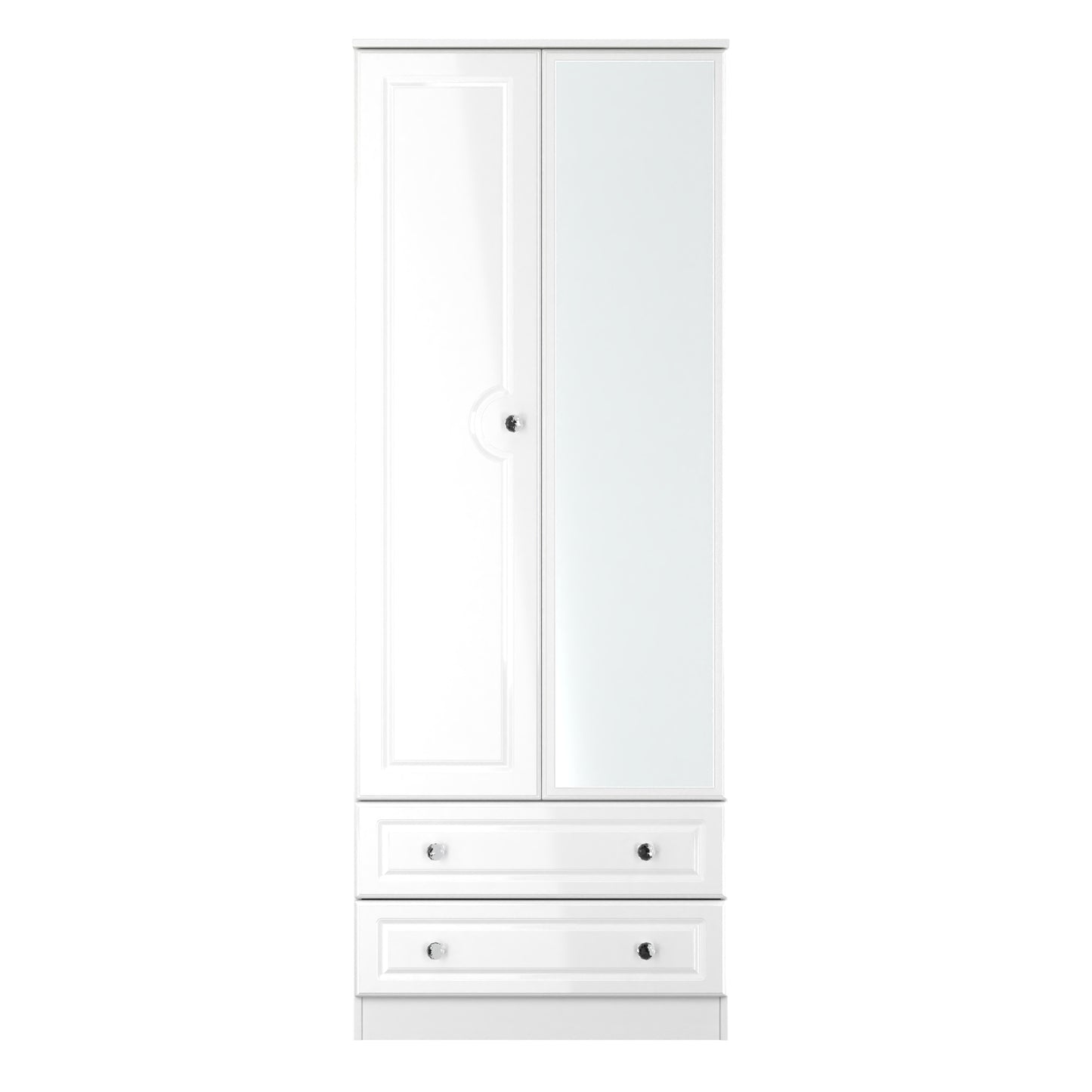 Lisbon White Gloss 2 Door 2 Drawer Wardrobe With Mirror Right Door Sheffield Discount Furniture