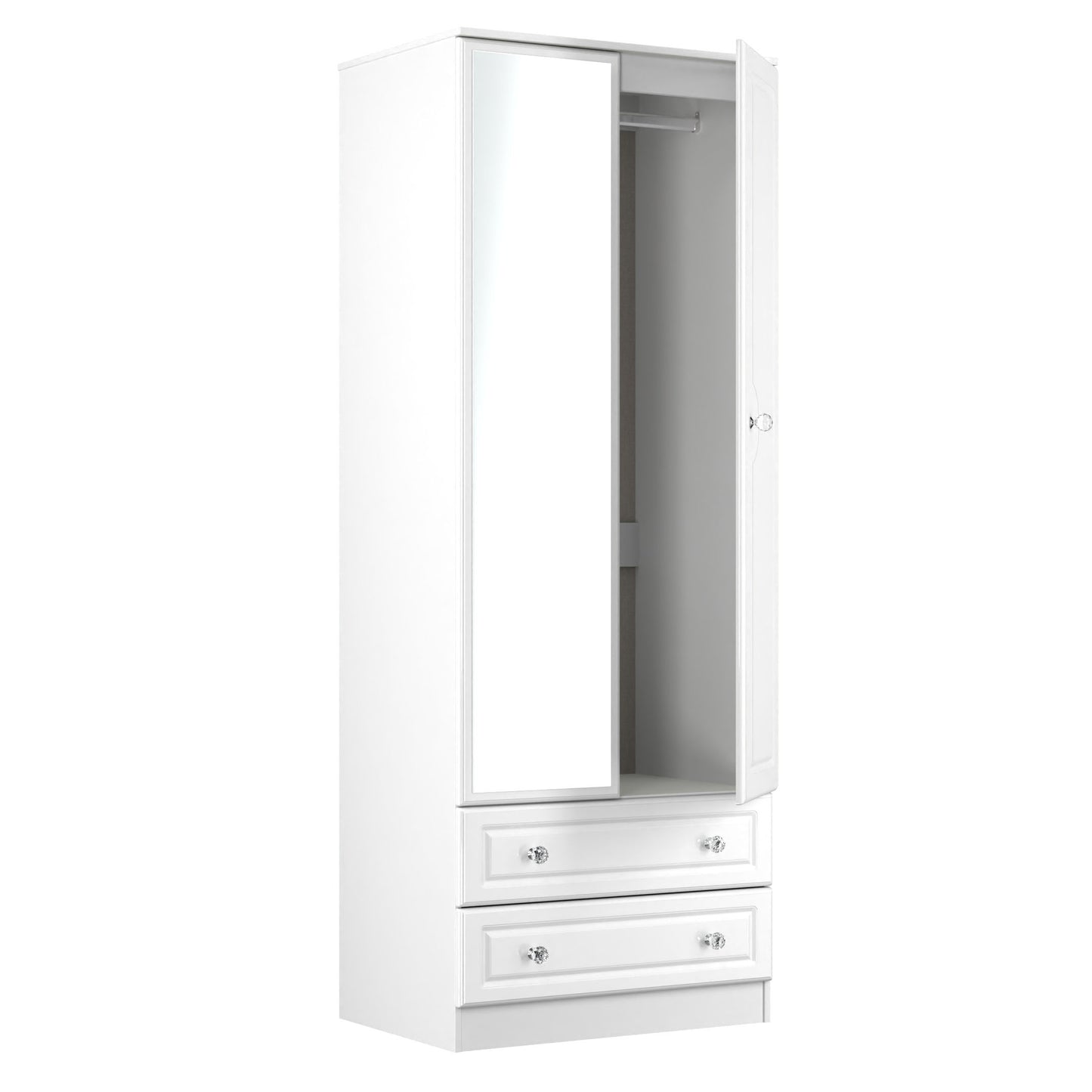Lisbon White Gloss 2 Door 2 Drawer Wardrobe With Mirror Left Door Sheffield Discount Furniture