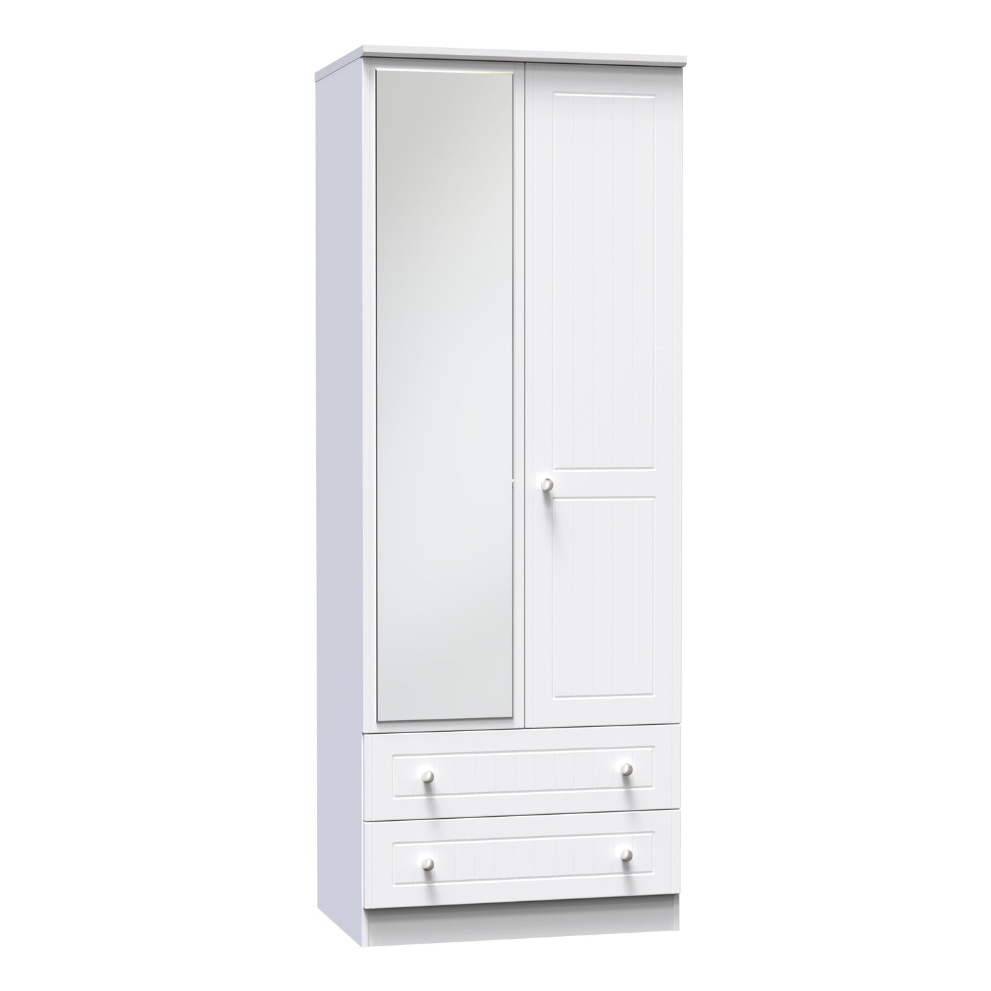 Miami White Matt 2 Door 2 Drawer Wardrobe With Mirror Left Door Sheffield Discount Furniture