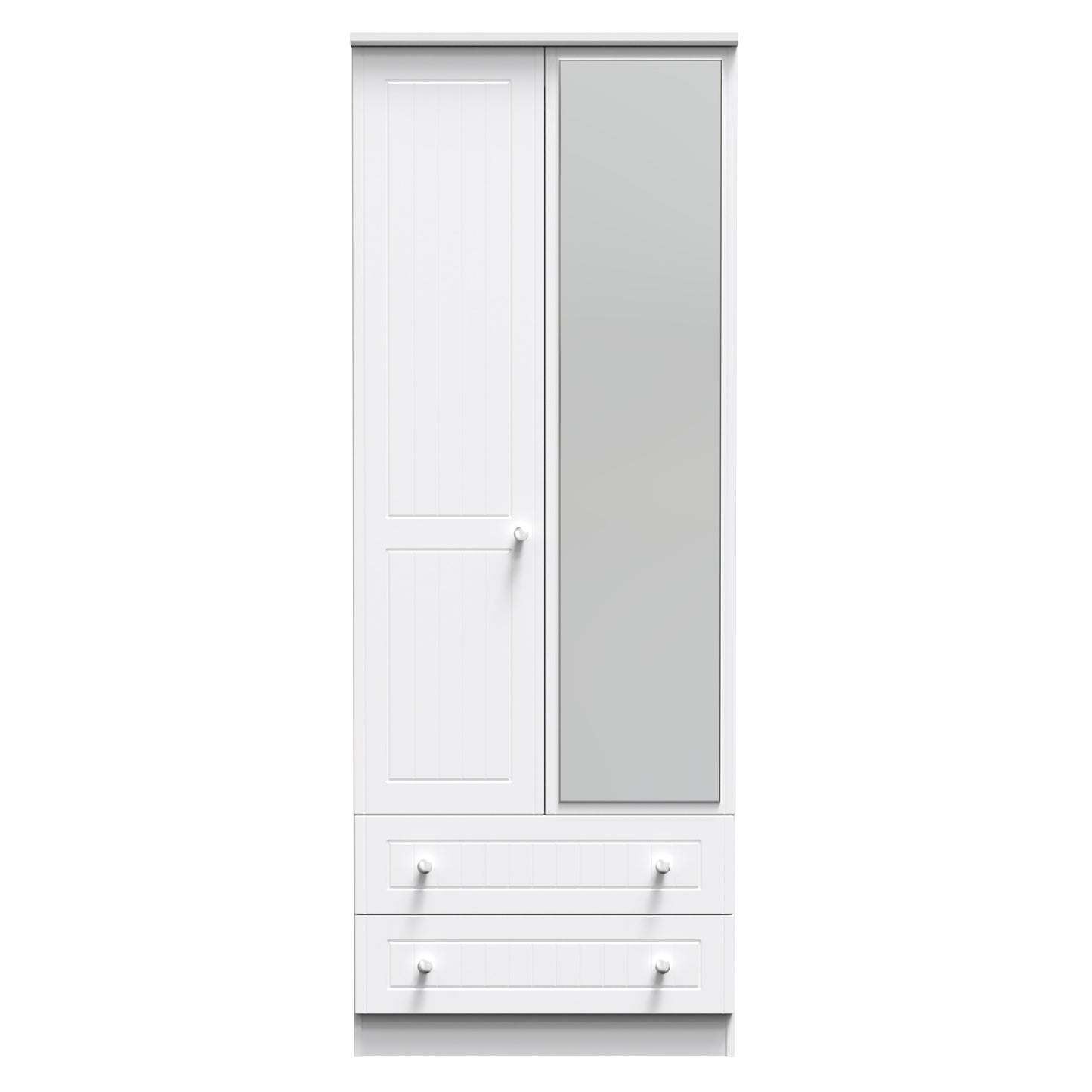 Miami White Matt 2 Door 2 Drawer Wardrobe With Mirror Right Door Sheffield Discount Furniture