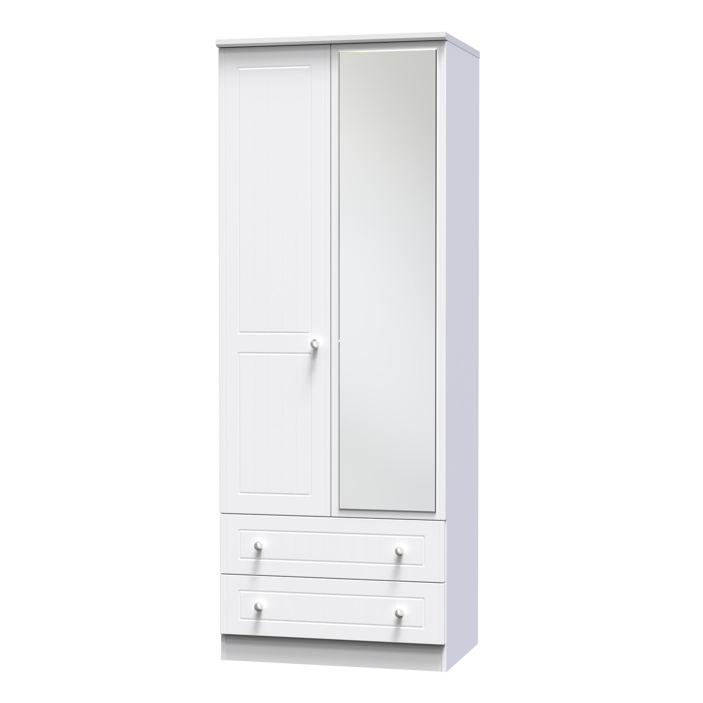 Miami White Matt 2 Door 2 Drawer Wardrobe With Mirror Right Door Sheffield Discount Furniture