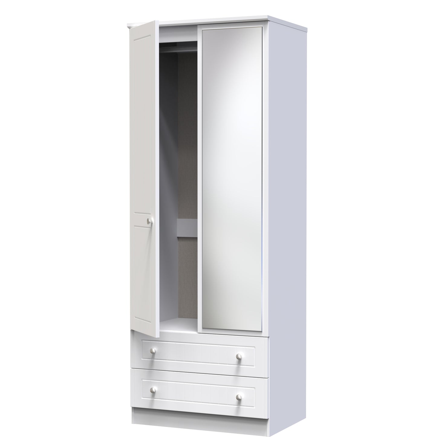 Miami White Matt 2 Door 2 Drawer Wardrobe With Mirror Right Door Sheffield Discount Furniture