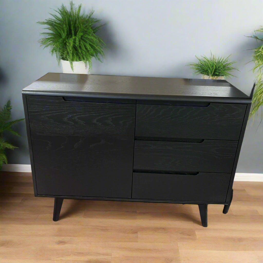 Carrington Small Sideboard 1 Door 3 Drawers Black Sheffield Discount Furniture
