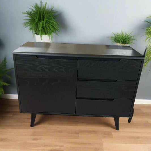 Carrington Small Sideboard 1 Door 3 Drawers Black Sheffield Discount Furniture