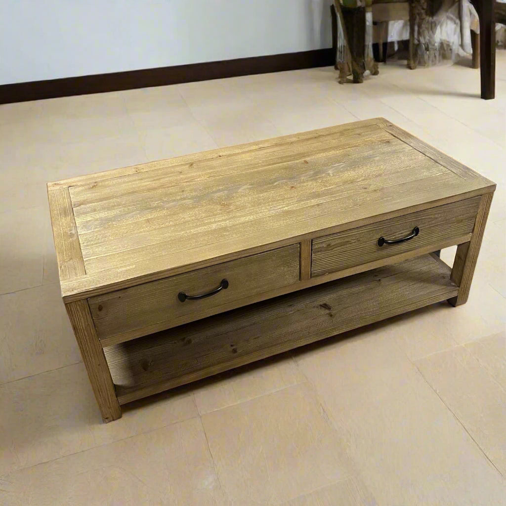 Wooden Coffee Table With 2 Drawers & Shelf Sheffield Discount Furniture