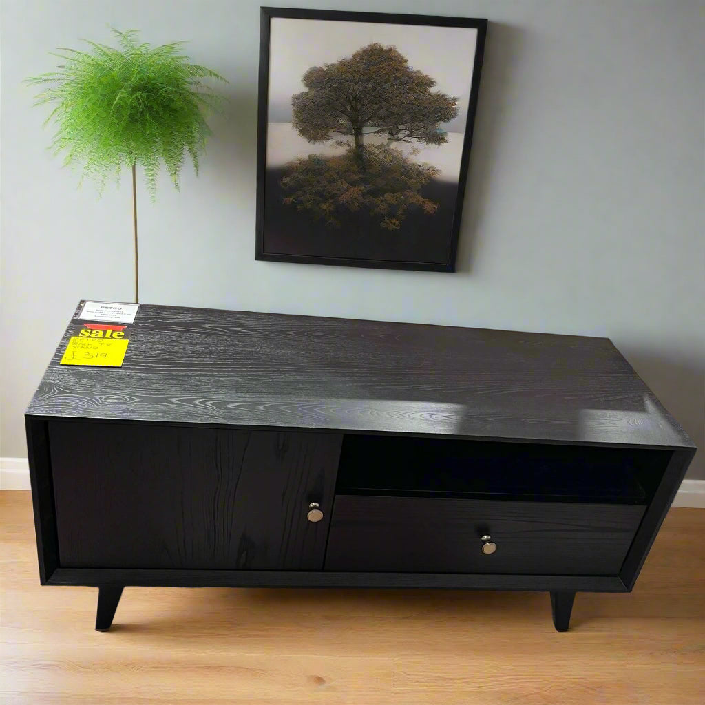 Retro Black TV Unit 1 Door 1 Drawer Sheffield Discount Furniture