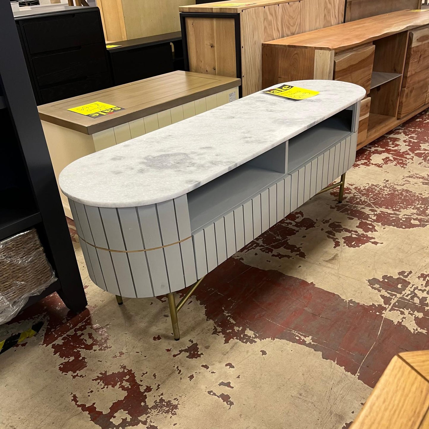 Marble TV Stand Curved 2 Drawer Sheffield Discount Furniture