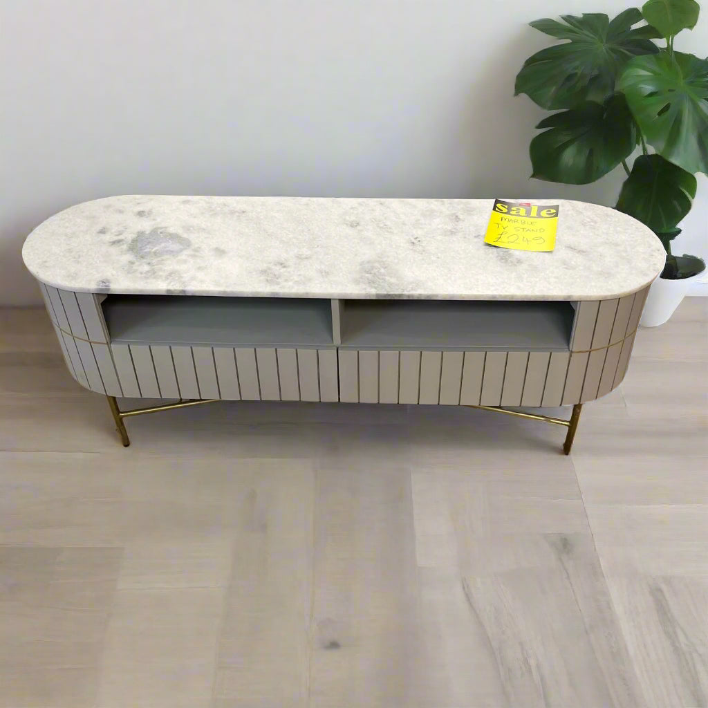 Marble TV Stand Curved 2 Drawer Sheffield Discount Furniture