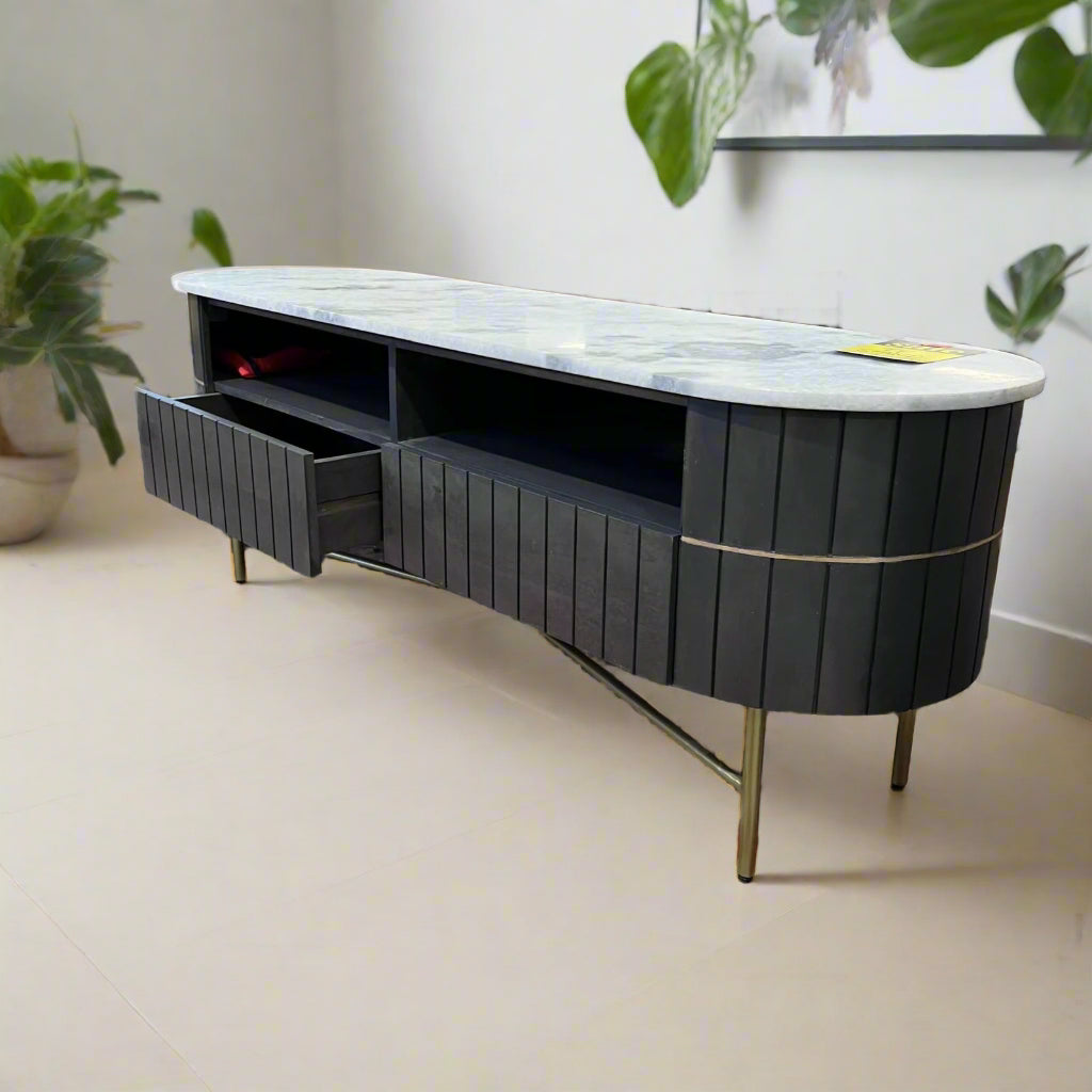 Curved TV Unit With 2 Drawers Sheffield Discount Furniture