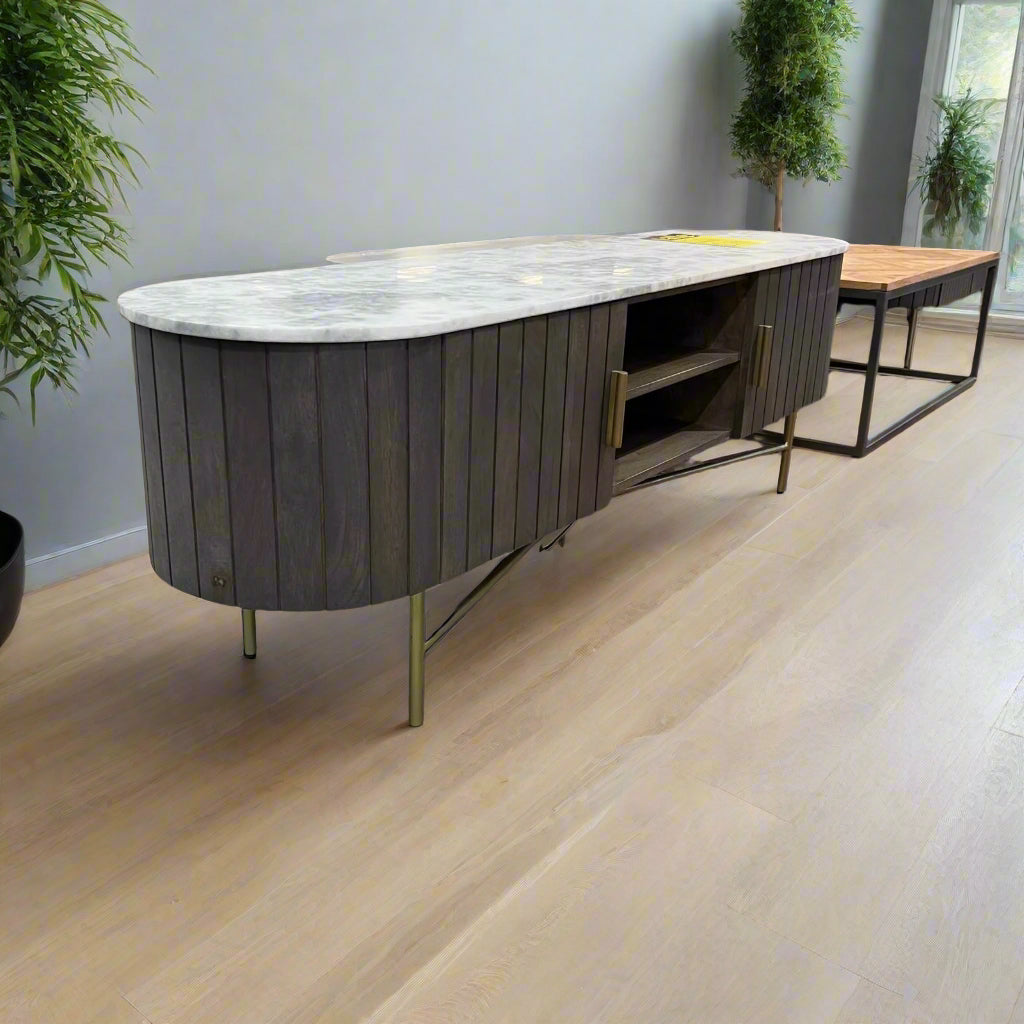 Curved Wide TV Unit With 2 Doors Sheffield Discount Furniture