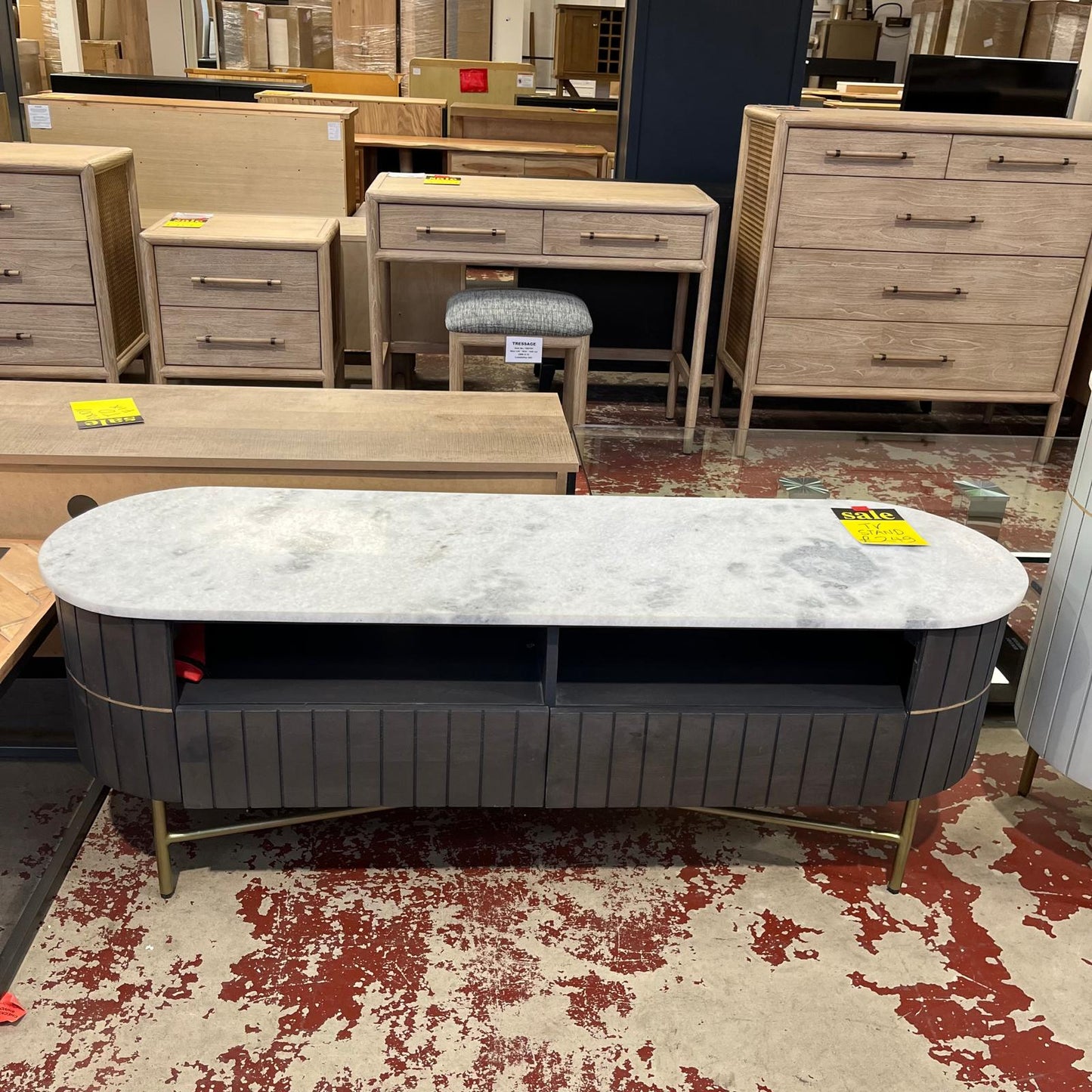 Curved TV Unit With 2 Drawers Sheffield Discount Furniture