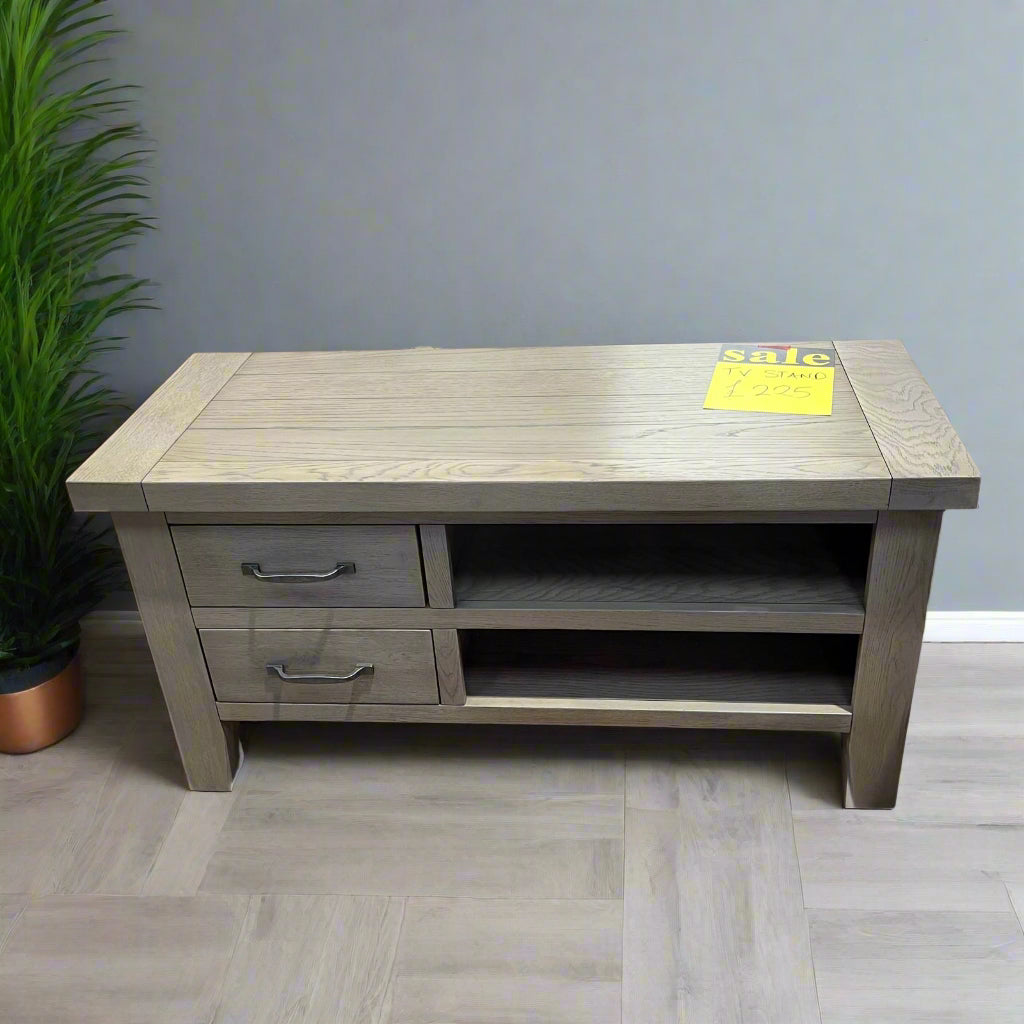 TV Unit Grey Wood With 2 Drawers And Shelf Sheffield Discount Furniture