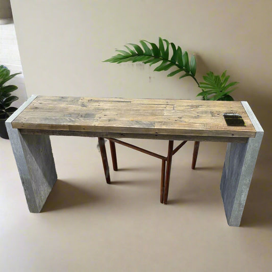 Rustic Console Table Concrete Sides With Wood Top Sheffield Discount Furniture