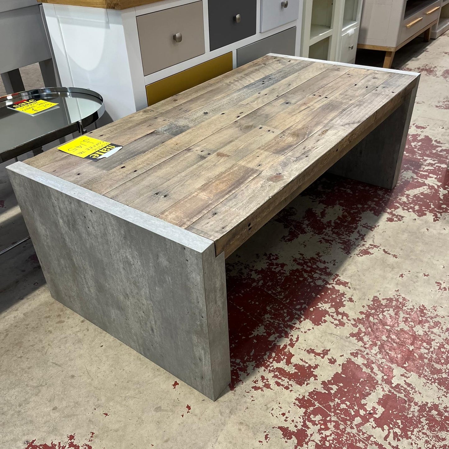 Rustic Coffee Table Concrete Sides With Wood Top Rectangle Sheffield Discount Furniture