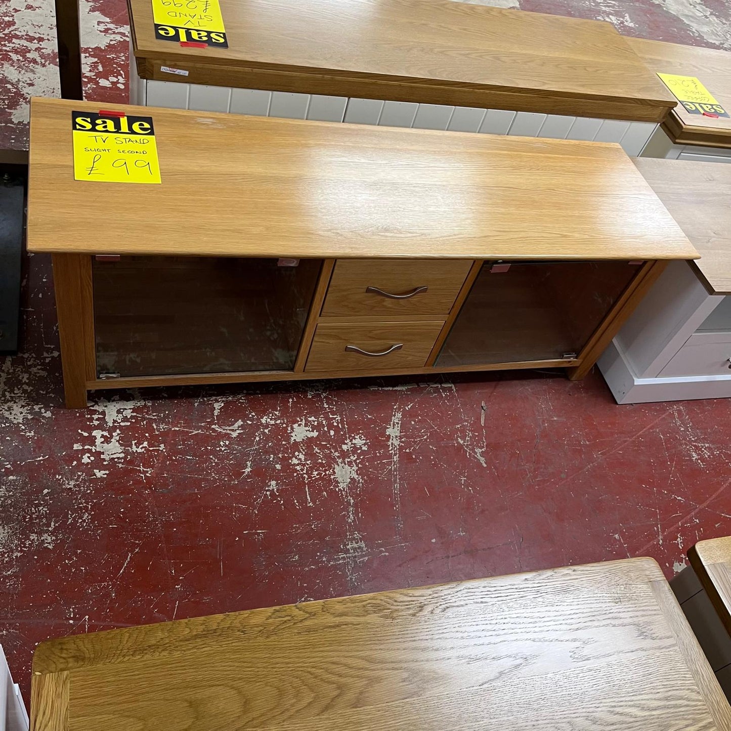 Wide TV Unit Glazed With 2 Drawers (Seconds) Sheffield Discount Furniture