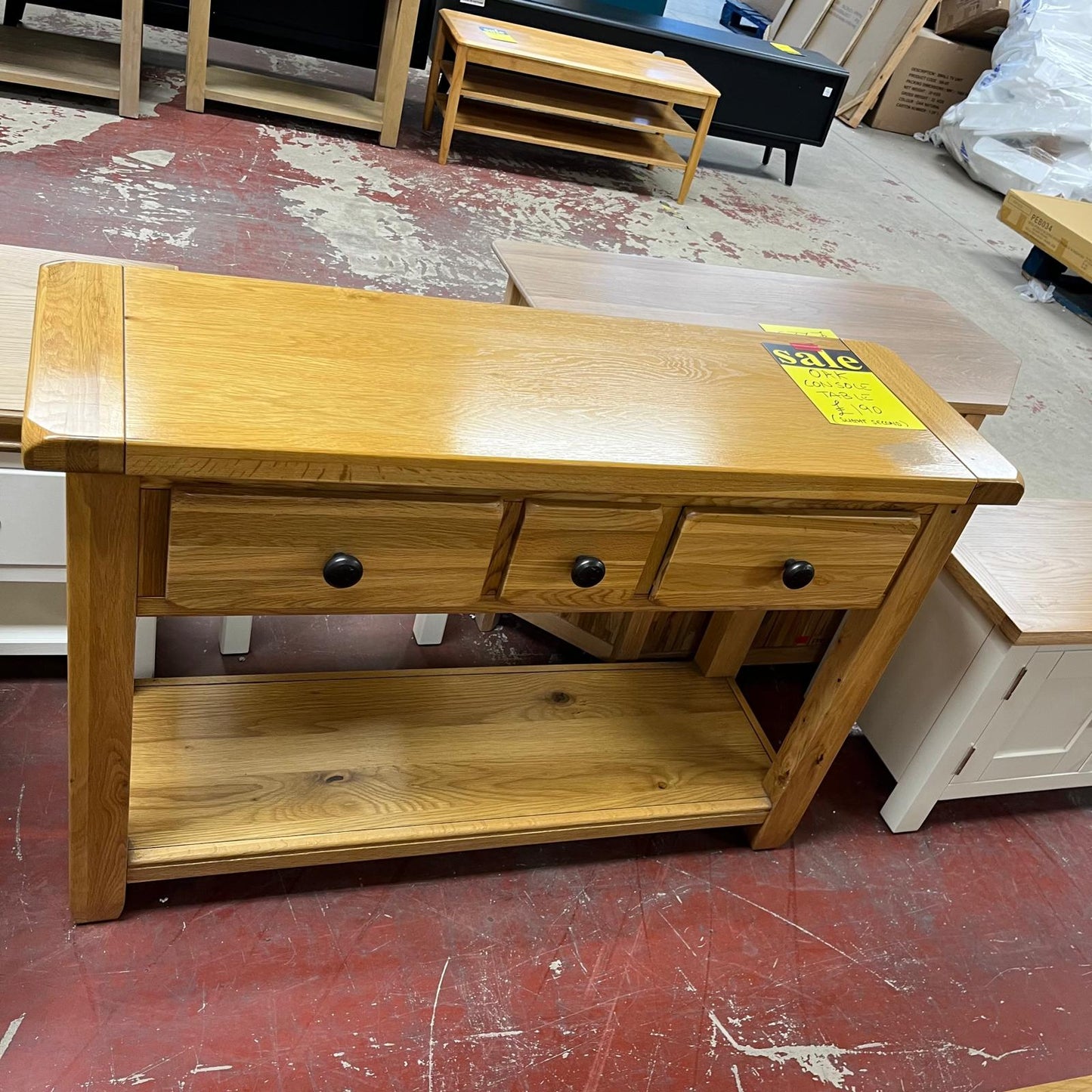 Oak Console Table 3 Drawer (Seconds) Sheffield Discount Furniture
