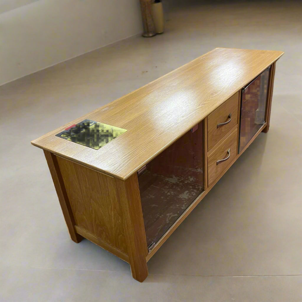 Wide TV Unit Glazed With 2 Drawers (Seconds) Sheffield Discount Furniture